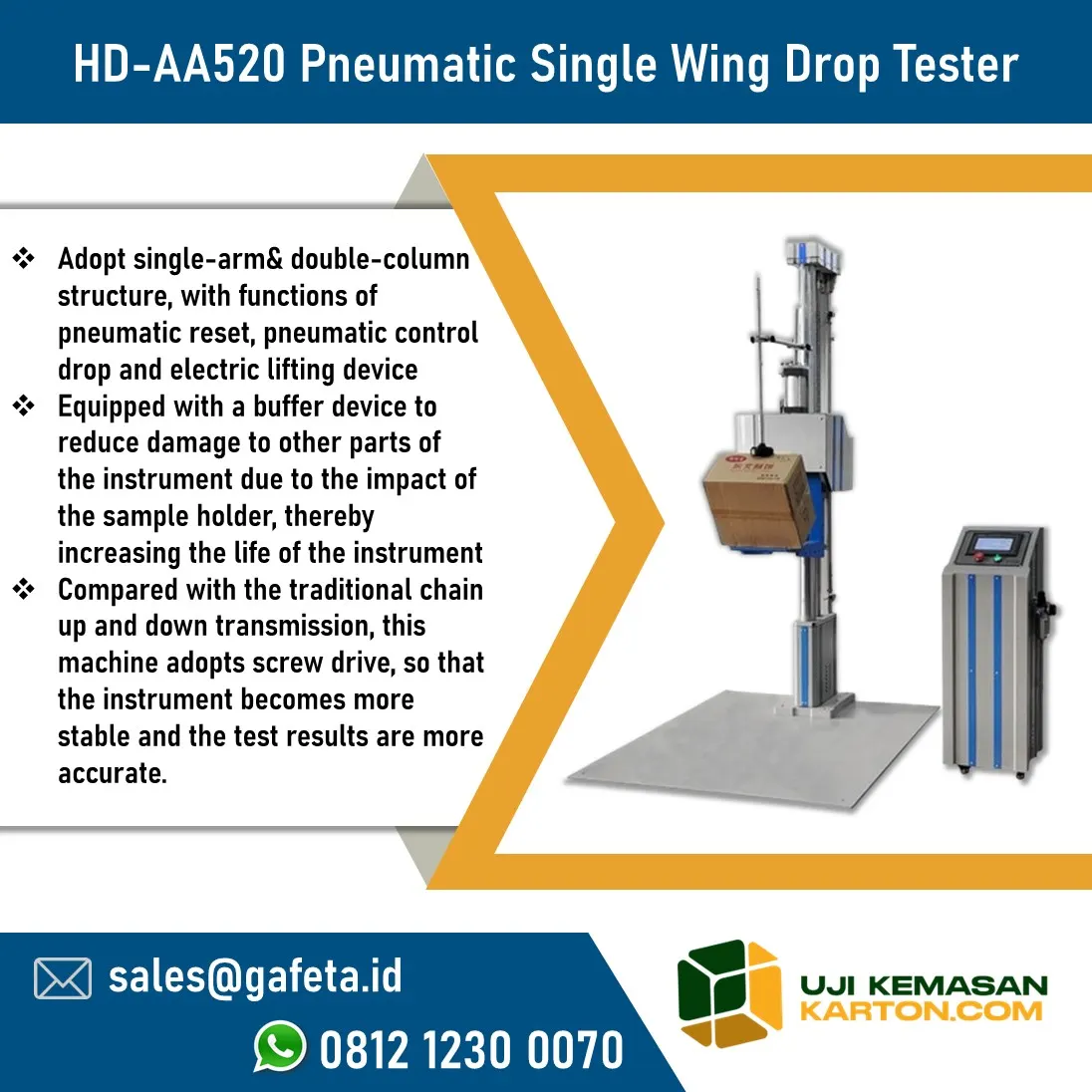 Jual Pneumatic Single Wing Drop Tester HD-AA520, Mesin Simulasi Jatuh
