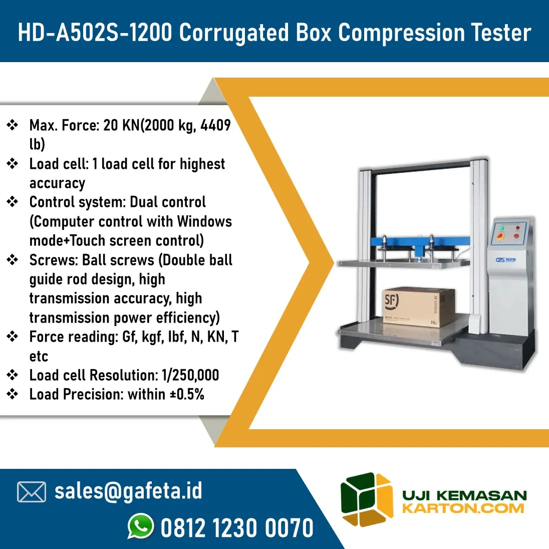 Jual Haida Box Compression Tester HD-A502S-1200 Uji Tekanan Karton