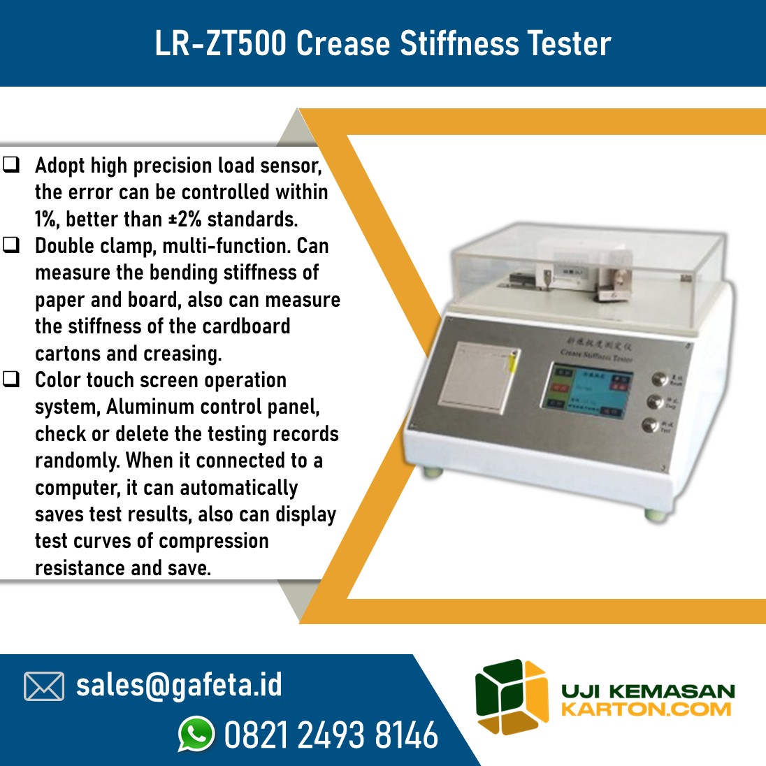 Jual Crease and Board Stiffness Tester LR-ZT500 untuk Kertas & Karton