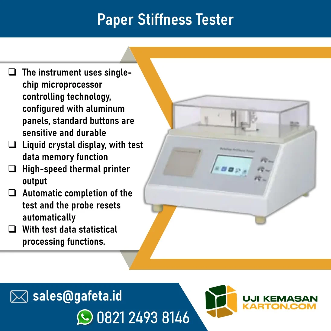 Jual Paper Stiffness Tester: Uji Kekakuan & Kekuatan Lentur Kertas Karton