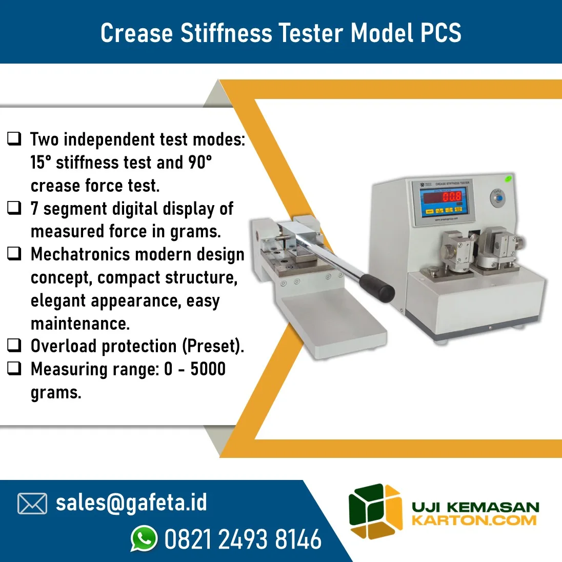 Jual Crease Stiffness Tester Model PCS untuk Uji Karton