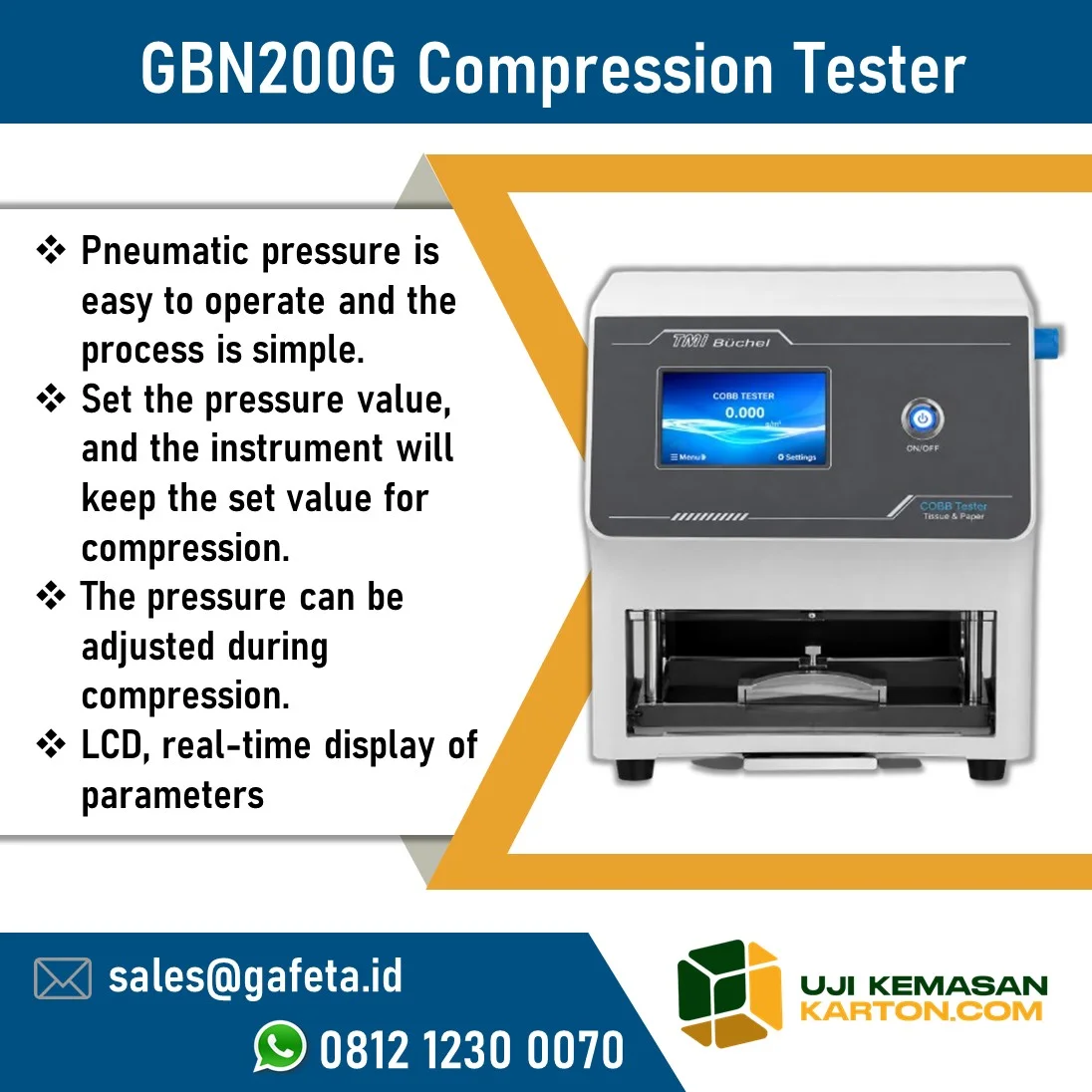 Pouch Compression Tester GBN200G: Uji Ketahanan Tekan Kemasan Fleksibel